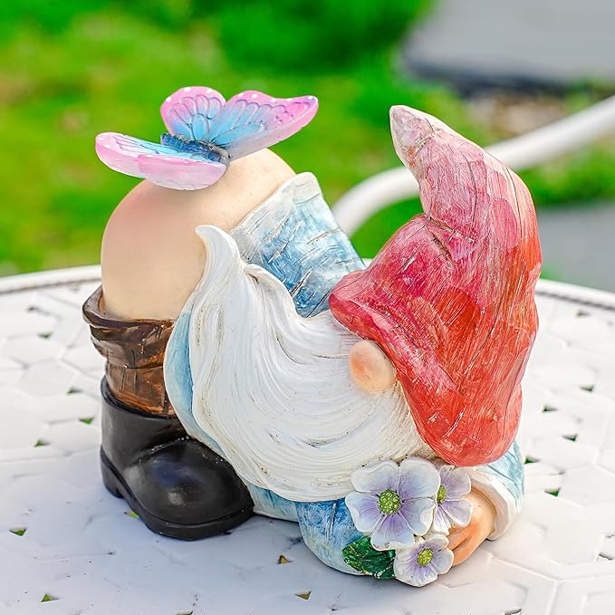 Gnomes Garden Decor Solar Led Lights Outdoor Funny Gnome Decor with Butterfly Waterproof for Home,Yard Art,Gardening Gifts for Women