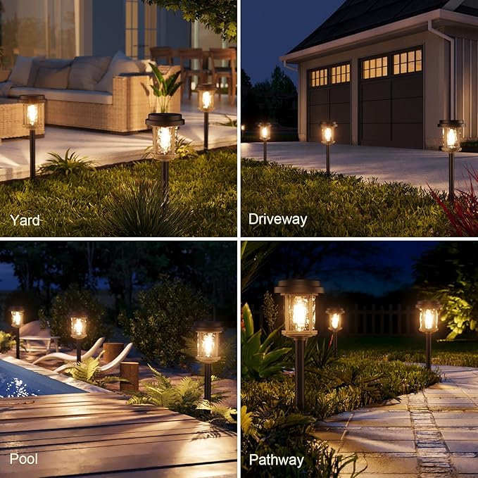 XMCOSY+ Solar Lights Outdoor Waterproof, Solar Pathway Lights, 20 LM LED Glass Water Lens, Solar Powered Landscape Lighting for Garden Path Outside Driveway Walkway Backyard Sidewalk (Black & Brown)