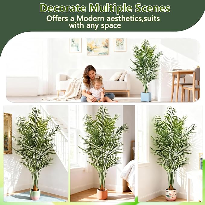 Artificial Palm Tree Indoor 6.5ft, Large Fake Tropical Areca Palm Tree with 18 Trunks, Faux Dypsis Lutescens Floor Plant in Pot for Indoor Outdoor Home Office Decor & Housewarming Gift