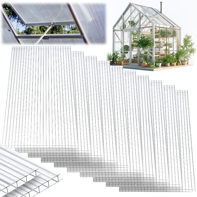 Tatuo 5 Pack 6' x 2' x 0.16'' Polycarbonate Greenhouse Panels Polycarbonate Sheets Twin-Wall Roof Panels Waterproof UV Protected Clear Corrugated Plastic Roofing for Greenhouse Replacement