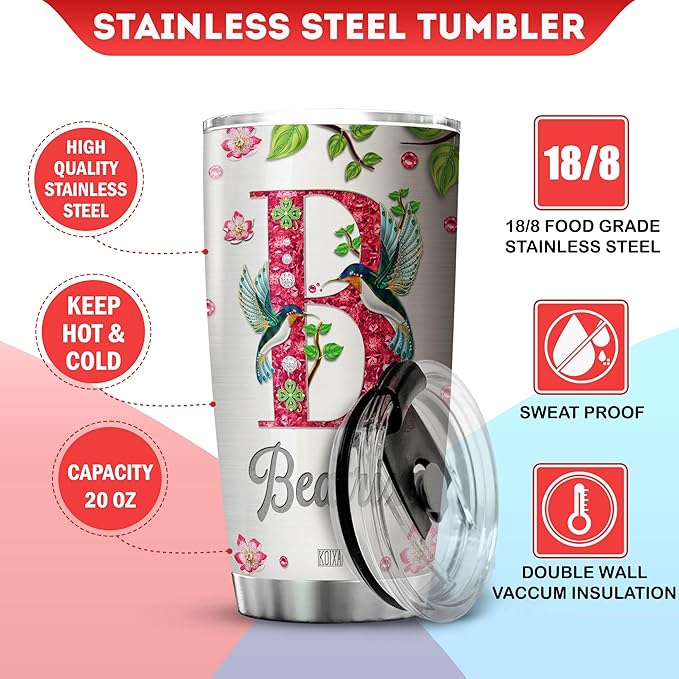 Personalized Initial Coffee Tumbler Hummingbird Custom Name Birthday Gifts For Women Mom Travel Mug With Lid Insulated Cup Cold Steel Tumblers Inspirational Quotes Jewelry Styles