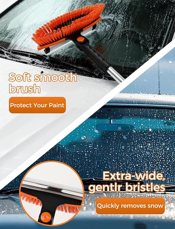 57" Extendable Ice Scrapers for Car Windshield 2-in-1 Snow Brush for Car Snow Scraper for Car Snow Scraper and Drush with Ergonomic Foam Grip for Cars, Trucks, SUVs with 360� Pivoting Brush Head