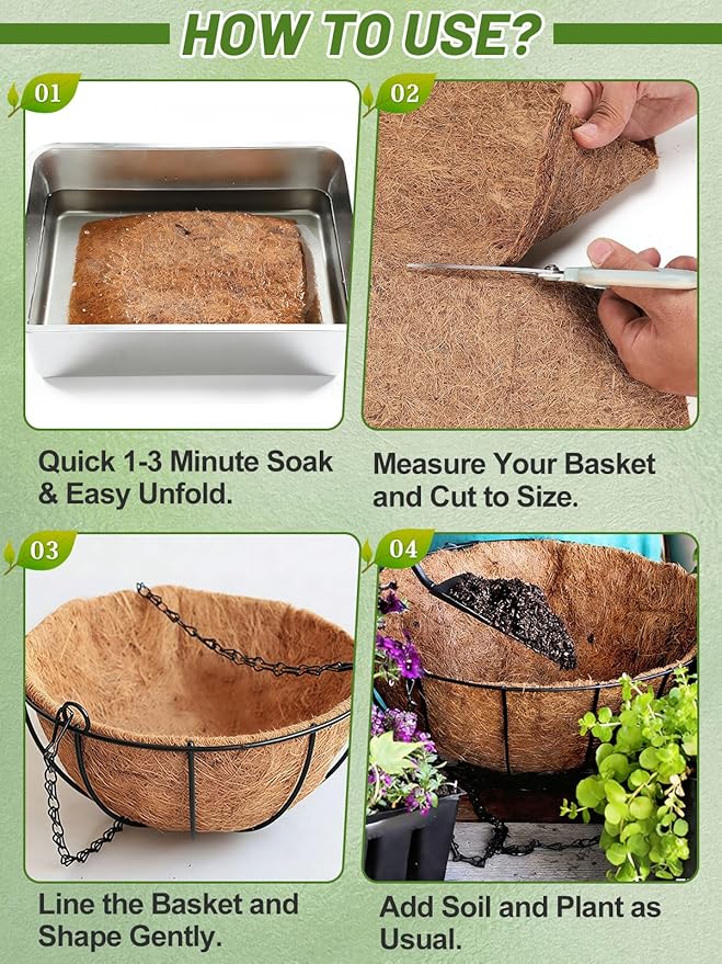 16'' x 120'' Natural Coco Liners for Planters - Coconut Fiber Hanging Basket Liner for Window Box Raised Bed Liner Garden Decoration