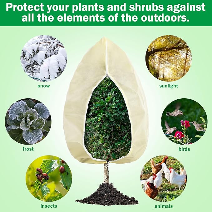 Vincreem 1 Pcs 13 x 13 ft Plant Covers Freeze Protection Extra Large Frost Cloth Plant Covers with Zipper Drawstring Winter Cold Weather Frost Blankets for Outdoor Palm Fruit Tree and Shrubs (Beige)