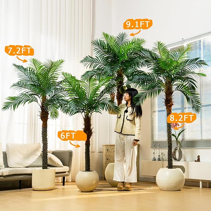 Erimda 30-Year Factory Faux Coconut Tree - 8.2FT Faux Palm Tree Realistic Thick Trunk & Heavy Duty Leaves, Hand-Carved Bark Texture, Indoor Tropical Decor for Living Room/Store, No Shiny Plastic Look