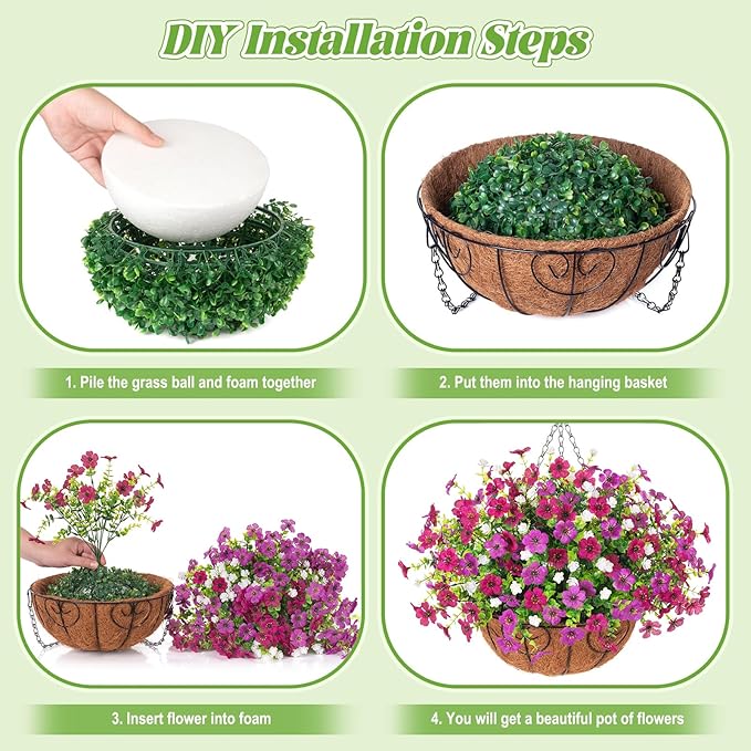 Artificial Fake Flowers Basket for Spring Outdoor Decor, Faux Mums Floral Hanging Plant for Summer Outside Decor, Silk Daisy with Eucalyptus Leaves for Home Patio Garden