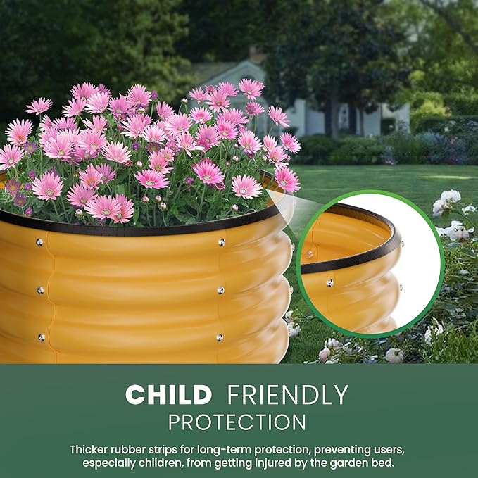 Round Galvanized Raised Garden Bed Kit, 3 Pcs 2 x 2 x 1ft Autumn Gold Galvanized Garden Boxes, Outdoor for Vegetables