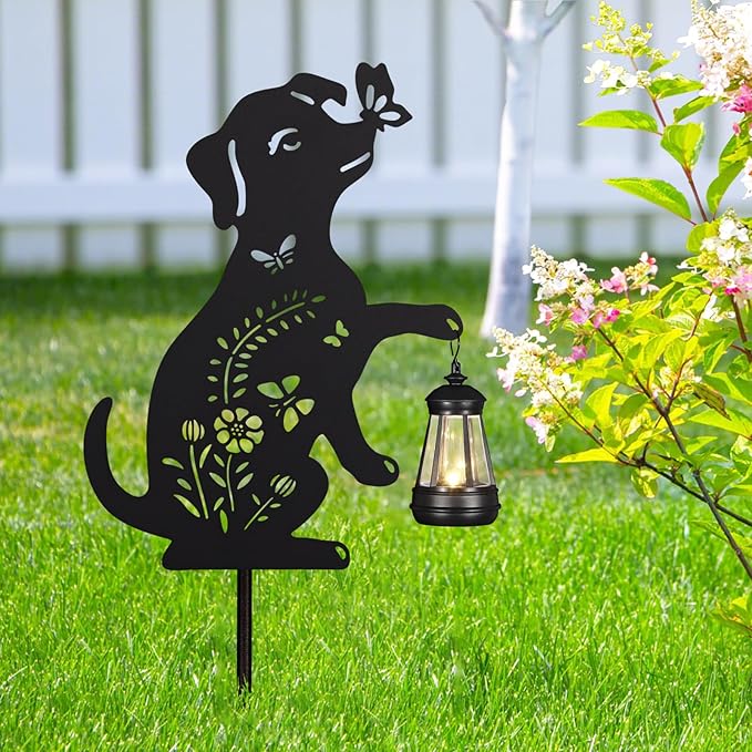 2Pack Solar Outdoor Garden Lights Stakes Solar Metal Flower Dog Lawn Deco Statue Patio, Outdoor Decor, Garden Decorations, Lawn Ornaments