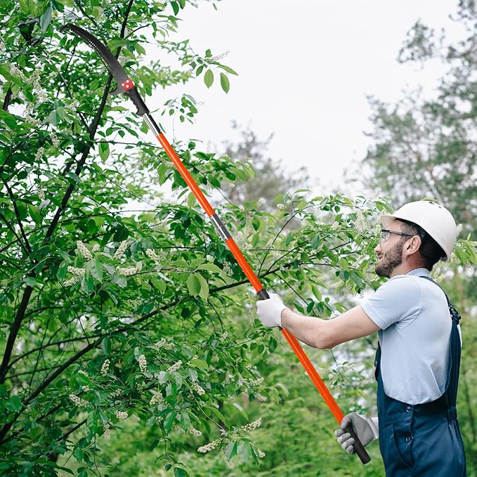 VINGLI Manual Pole Saw for Tree Trimming, 26 ft Extendable Tree Pruner, Sharp Steel Blade and Scissors, High Tree Branch Cutter with Lightweight 8 Fiberglass Long Handles, for Pruning Palms and Shrubs