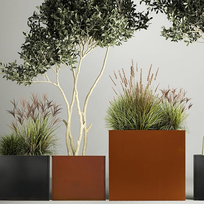 GZLVSOW Corten Steel Rectangular Planter for Outdoor Plants 24" x 10" x 24" Rusted Metal Outdoor Planter Box Spliced Flower Box with Partitions for Outside,Indoor,Garden (Corten, 24 * 10 * 24)