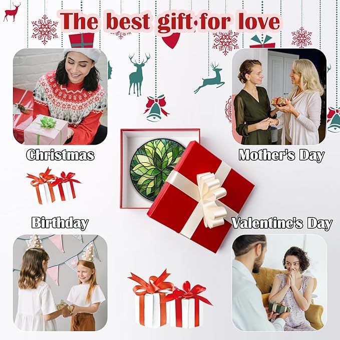 HWRHTR Stained Glass Window Hanging - Green Gradient Flowers Suncatcher for Doors Window Home Plant Sun Catchers Decor Christmas Mother's Day Birthday Gifts for Teacher Women Men Mom Nana 11.8 in