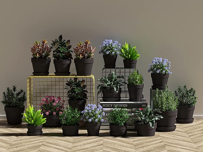 Fcacti 54 Pcs Small Mini Black Clay Pots 2.1'' Terracotta Pot Clay Ceramic Pottery Planter Cactus Flower Pots Succulent Nursery Pots- Great for Window Boxes, Cactus, Plants, Crafts, Wedding Favors