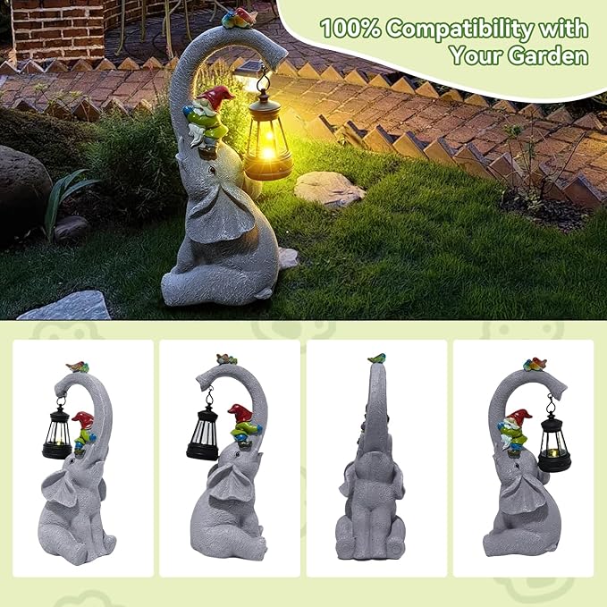 ArtCredit Solar Elephant Garden Statues with LED Lights, Outdoor Decor for Patio Yard Balcony - Unique Housewarming Birthday Gifts for Women Mom Grandma
