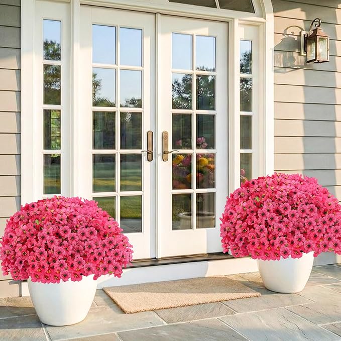 22 Bundles Artificial Flowers Outdoor, Faux Flowers UV Resistant with Plastic Plants, Faux Silk Flowers for Outdoors Outside Front Porch Hanging Planter Window Box Garden Decoration(Rose Red)
