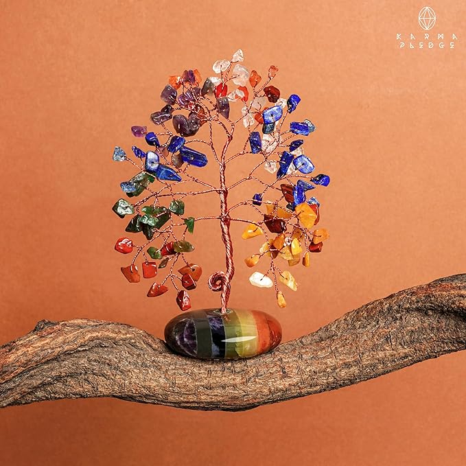 Crystal Tree of Life Home and Office Feng Shui Decor, 7 Chakara Healing Crystal Handmade Bonsai Tree for Positive Energy, Good Luck, Money, Christmas Decor, Birthday Gifts for Women, Mom