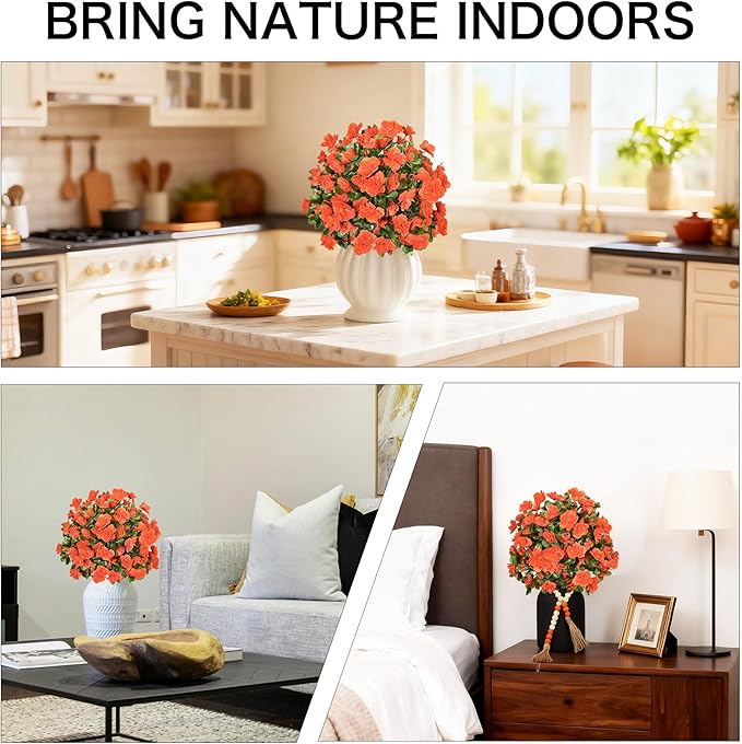 AZXVT Artificial mums for Outdoors, Faux Outdoor Plants Fake Plants Topiary Balls Artificial Outdoor Set of 2 with Ground Spike for Home Front Porch Patio Garden Decor (Orange)