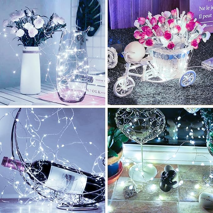 Litogo 7ft 20 LED Fairy Lights, Battery Operated Waterproof Silver Wire, for Mason Jars, DIY Wedding Party, Christmas, Bedroom, Patio, Cool White