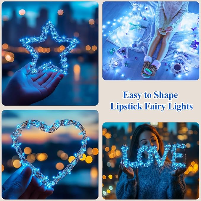 Lakumu LED String Lights Battery Operated, Mini Rechargeable Fairy Lights, Twinkle Lights with Timer for Bedroom, Christmas Decorations, Wedding, Xmas Tree, Centerpiece Table Decor (5M/16FT Blue)