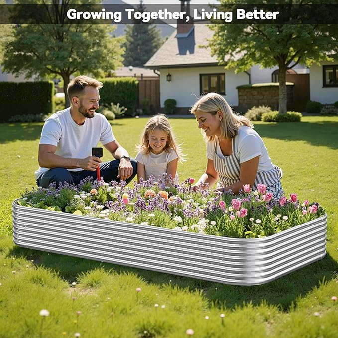 3 Pack 8x4FT Corrugated Galvanized Steel Raised Garden Bed Outdoor, Metal Above Ground Garden Bed for Vegetables and Flowers, Raised Beds for Gardening