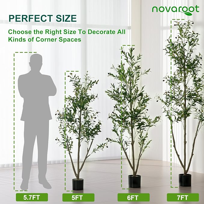 Olive Trees Artificial Indoor, 7FT Tall Faux Olive Tree with Moss and Planter, Artificial Plants Indoor with Natural Wood Trunk and Lifelike Fruits, Fake Tree for Home Office Living Room Decor