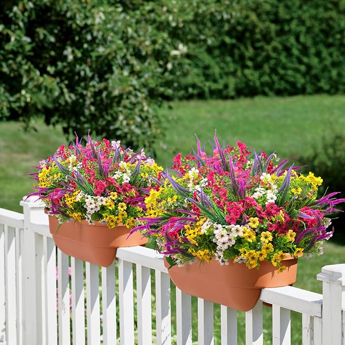 20 Packs Artificial Flowers Outdoor UV Resistant Fake Plants for Garden Patio Decor - Realistic Greenery for Hanging Planter Porch Window Home Wedding Spring Summer Decor