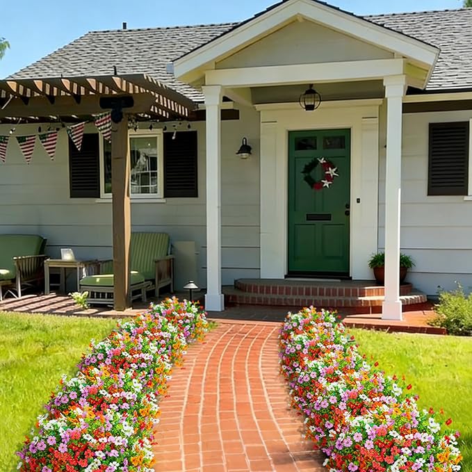 Hrobek Fake Artificial Flowers for Outdoors Faux Plants Outside Indoor,UV Resistant Realistic Silk Daisy for Home Patio Garden Back Yard Front Poch Decor Spring Summer(12 Bunches,4 Multi Colors)
