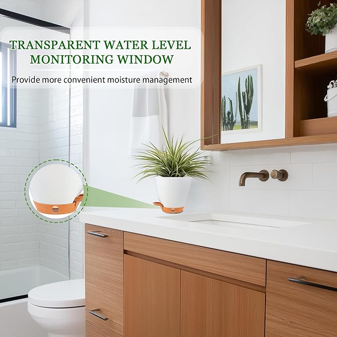 6 Inch Self Watering Pots for Indoor Plants (5-Pack) โ Small Plastic Planters with Water Window, Drainage Holes & Trays, Indoor Outdoor Flower Pots for Herbs, Succulents, Home Garden Decor (White)