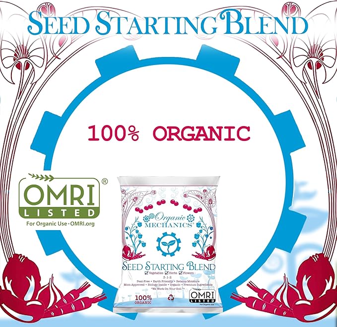 Organic Mechanics Seed Starting Potting Soil Blend, 8 qt (Pack of 2) – Provides Optimal Seed Germination with Coconut Coir, Aged Pine Bark, Rice Hulls, and Worm Castings – Peat-Free & Eco-Friendly