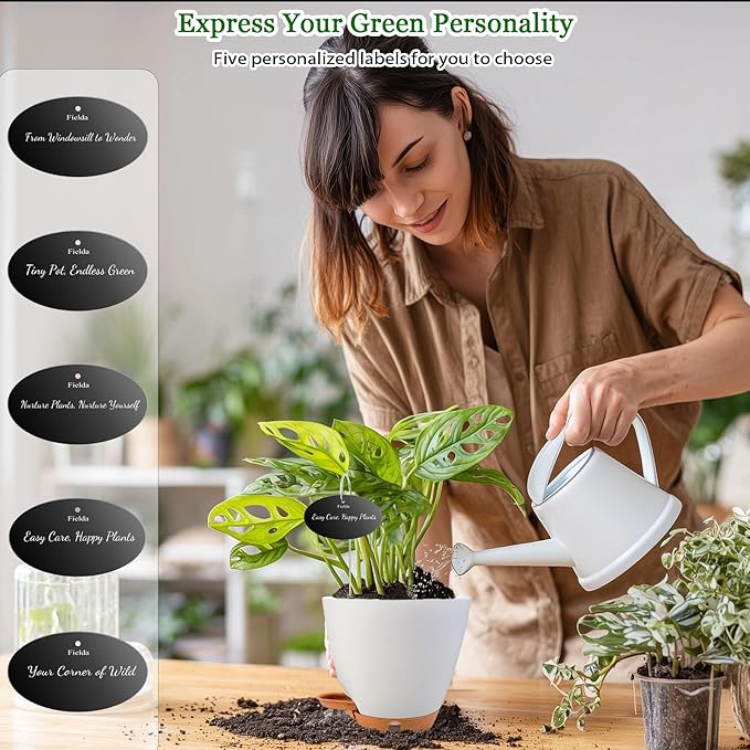 Fielda Self Watering Pots for Inoor Ourdoor Plants 8/7/6.5/6/5 Inch Plastic Planters with Drainage Holes & Water Level Indicator, Decorative House Flower Nursery Planting Pots with Saucers (White)