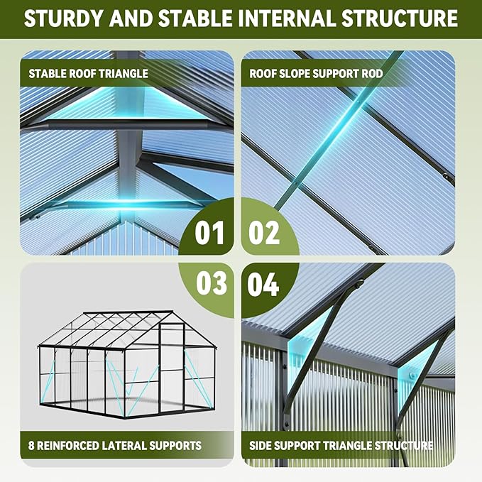 8X10 FT Greenhouse for Outdoors, Polycarbonate Walk-in Green House for Outside, Reinforced Aluminum Frame Greenhouses, Heavy Duty Garden, Patio, Backyard Flower Planting