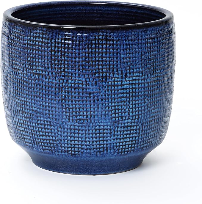 LuxenHome 15.5" Dia Round Ceramic Pots for Plants, Gradient Cobalt Blue Glazed Large Outdoor Planter Pot with Drainage Hole and Rubber Plug, Decorative Indoor Flower Pots for Home Garden Patio