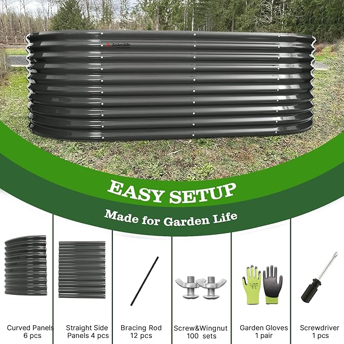 A ANLEOLIFE 30" Extra Tall Galvanized Raised Garden Beds Outdoor, 8x4x2.5ft Oval Metal Planter Boxes for Planting Vegetables, Flowers, Fruits, Eco-Safe & Easy Setup, Quartz Grey