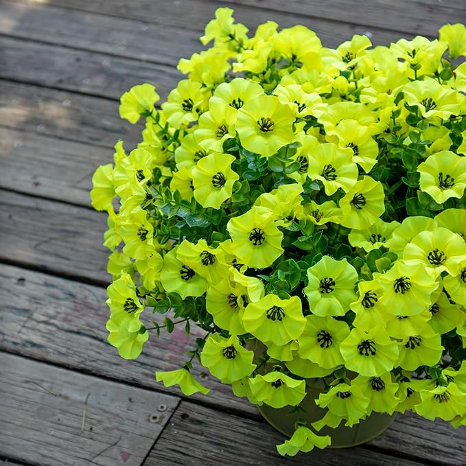 VDVST Artificial Flowers for Outdoors,UV Resistant Artificial Outdoor Flowers,Not-Fading Faux Flowers for Outdoor Planters Front Door Porch Yard Patio Garden Home Decor,12 Bundles (Yellow)