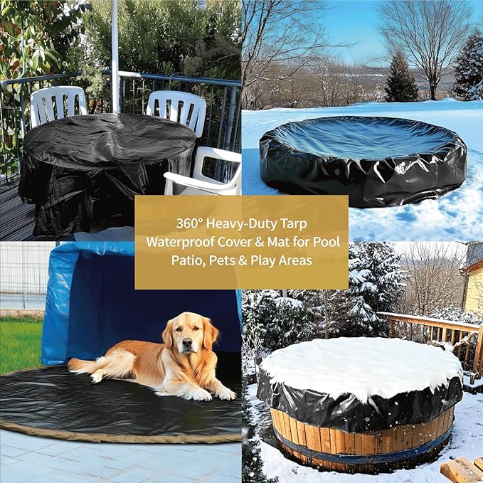 GUARD SHIELD Round Tarp Waterproof Heavy Duty Black 24 Feet Cover Outdoor Inflatable Pool Ground Cloth Tarps for Under Pool