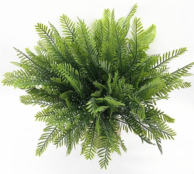 PASYOU Artificial Boston Fern Plants Decor, Fake Shrubs Greenery Leaves Plant Bamboo UV Resistant for Outdoors Indoor Hanging Planter Front Porch Garden Farmhouse Decoration 4 Pack