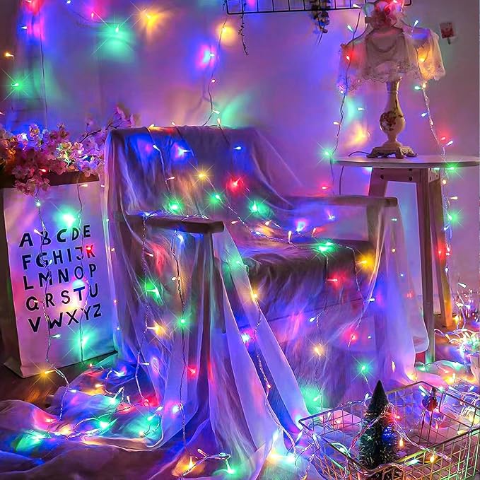 800 LED Christmas Lights Indoor Outdoor 262ft Christmas String Lights Indoor 8 Modes Clear Wire, Plug in Twinkle Fairy Lights for Bedroom Tree Christmas Decorations, Multicolor