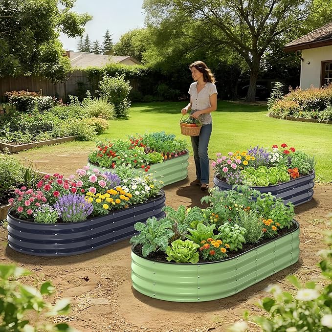 Galvanized Raised Garden Bed, Oval Planter Raised Bed 6x3x1ft Metal Raised Garden Bed Outdoor for Growing Vegetables, Flowers, Herbs, Metal Planter Box for Yard, Patios, Balconies(Fruit Green)