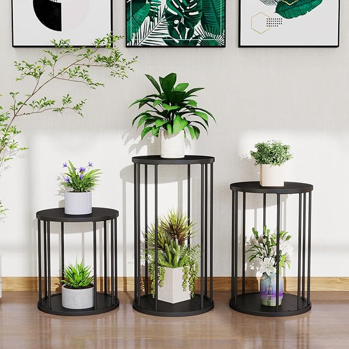 Leinade Plant Stand Indoor,small plant stool,Flower Pot Corner stand holder,Mid Century Heavy Duty Metal Tall Home Decor,Modern Round End Table,Small Rustic Display Stand for Living Room,Bedroom(Black,14In)