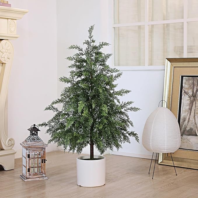 YXZZWL 3FT Real Touch Cedar Topiary Trees for Front Porch Decor, Artificial Shrubs Faux Plants Potted UV Resistant Fake Greenery for Outdoor Indoor Door Garden Farmhouse Home Decoration (Set of 2)