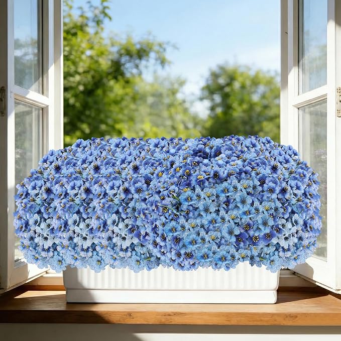 60 Pack Artificial Flowers Outdoor, Faux Silk Flowers for Outdoors Outside Front Porch Hanging Planter Window Box Garden Decoration(Blue)