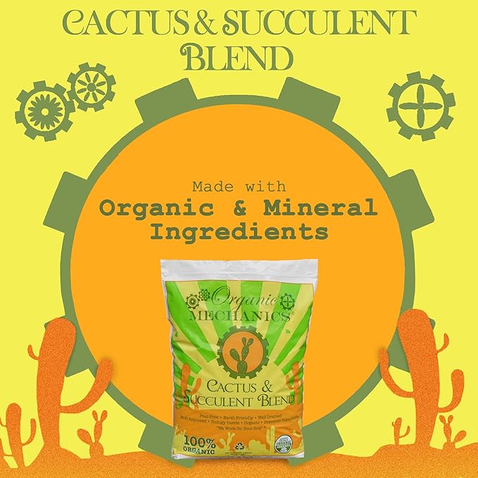 Organic Mechanics Cactus and Succulent Blend Potting Soil, 8 qt (Pack of 2) – Well-Drained Organic Mix – Enhances Plant and Root Growth with Biochar, Rice Hulls, and Worm Castings