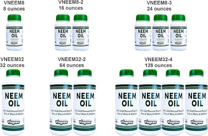 Viagrow 100% Cold Pressed Neem Seed Oil for Plants (16oz/Makes 24 Gallons), OMRI Listed (8oz Bottles, 2-Pack)