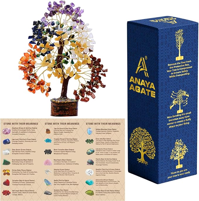 Crystal Tree of Life 7 Chakra Healing Crystals Trees for Home Decor, Office Desk Decor, Boho Decor, Handmade Bonsai Trees for Positive Energy, Money, Good Luck Birthday Gifts for Women, Mom