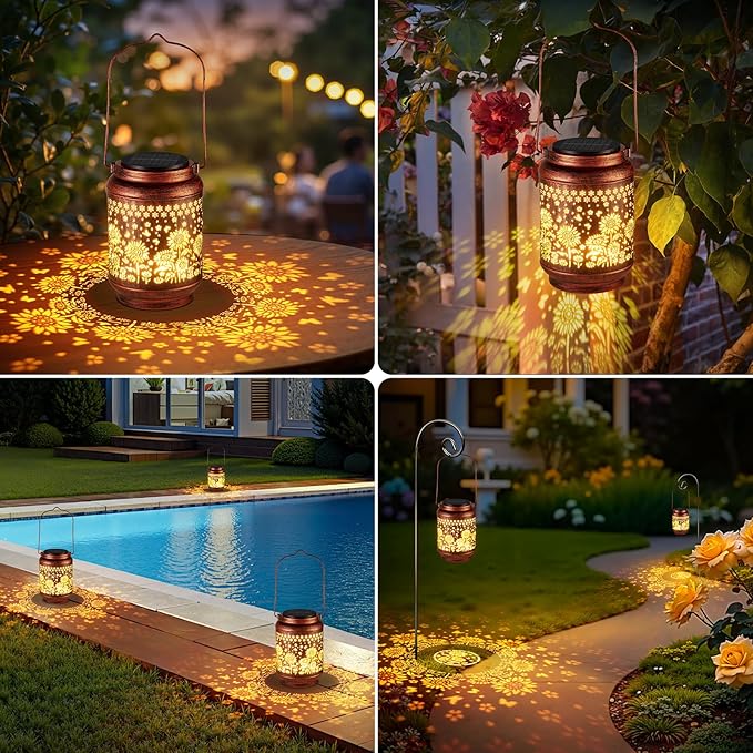 KOOPER Solar Lanterns Outdoor Waterproof Birthday Gifts for Women Mon Grandma, 2 Pack Upgraded Hummingbird Hanging Solar Lantern Lights Outdoor, Metal Outdoor Decoration for Yard, Porch (Sunflower)