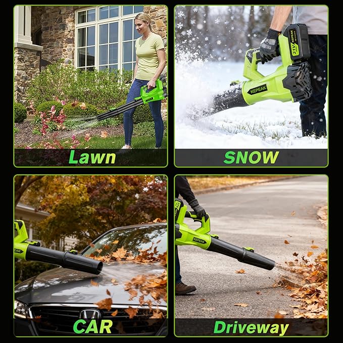 Leaf Blower Cordless, 650CFM & 280MPH Electric Leaf Blower with 2 x 21V4.0Ah Batteries and Fast Charger, 6 Speed Modes, for Lawn Care, Yard Work, Blowing Leaves, Dust