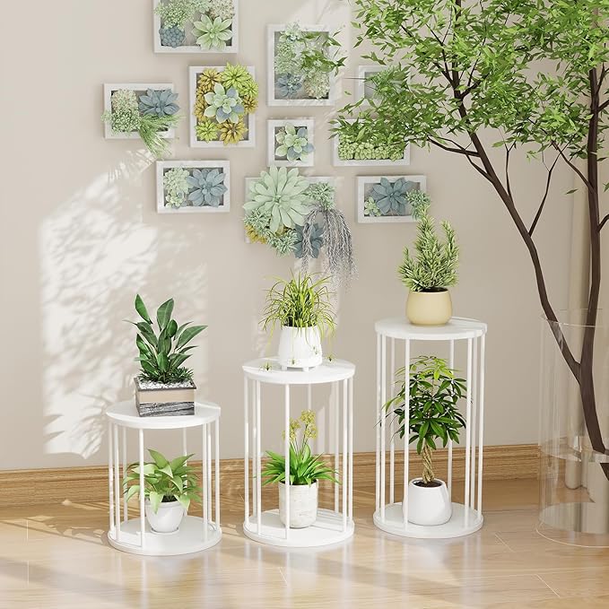 Leinade Plant Stand Indoor,small plant stool,Flower Pot Corner stand holder,Mid Century Heavy Duty Metal Tall Home Decor,Modern Round End Table,Small Rustic Display Stand for Living Room,Bedroom(White,14In)