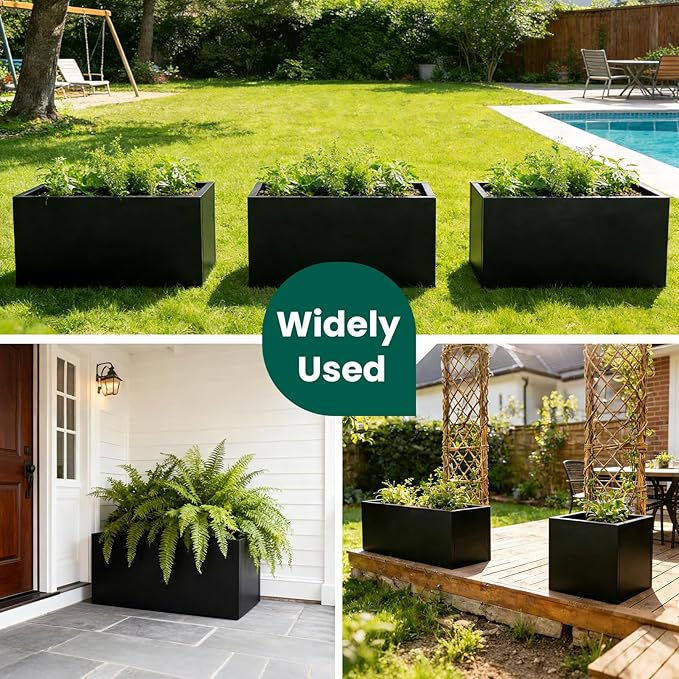 GZGNEEVL Metal Rectangular Planter Black Galvanized Steel Rectangle Planter Box 36" L x 15" W x 15" H Large Planter for Outdoor Indoor Plants Porch Patio Backyard