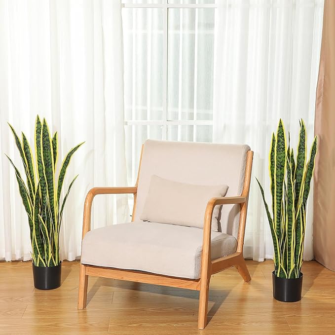 Crowye 3 Pack 3.15 Ft Tall Artificial Snake Plant Faux Sansevieria Plant Large Fake Snake Bulk in Pot for Home Office Housewarming Gift