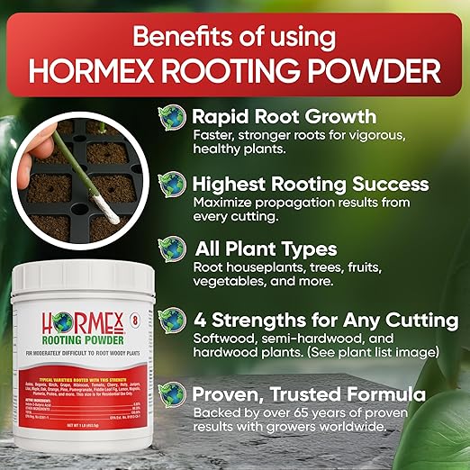 Hormex Rooting Powder #8 (0.80 IBA) - Fast-Acting Rooting Hormone for Semi-Hardwood Houseplants & Tree Cuttings - Root Stimulator for Plant Cloning - Strong Growth for Maximum Propagation Success, 1LB
