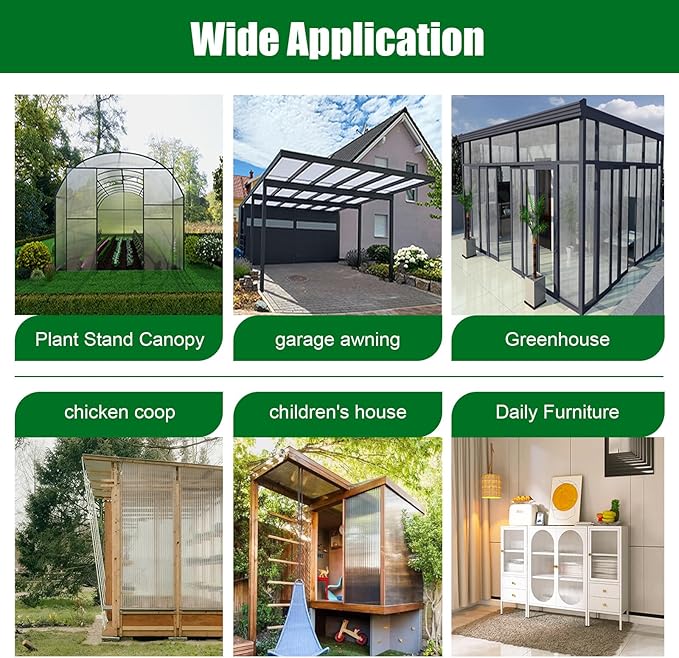 Polycarbonate Greenhouse Panels 14 Pack 4'x 2'x0.16 Twin-Wall UV-Protected All Weather Plastic Roof Panel Clear Replacement Sheets for Garden Fences, Furniture DIY,Outdoor Roofing